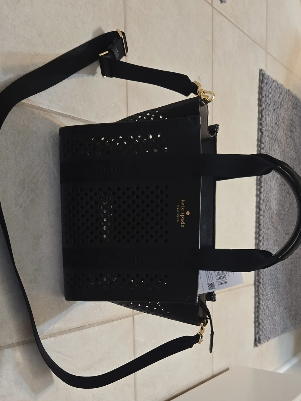 kate spade Black Perforated Tote with Removable Strap NWT